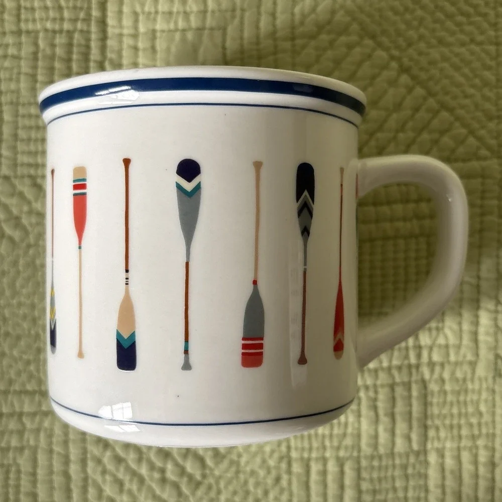 Pottery Barn Nautical Oars Rowing Coffee Mug Canoe Paddle Coastal Cabin Cup